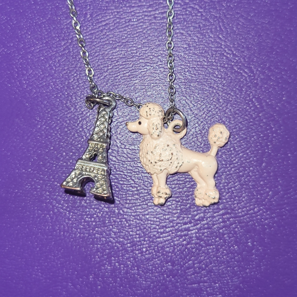 Eiffel tower and poodle necklace